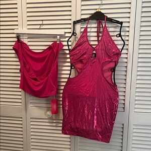 Shiny Pink Halter Dress ( S) and Top ( L) Set. New Year Fire Horse 2026